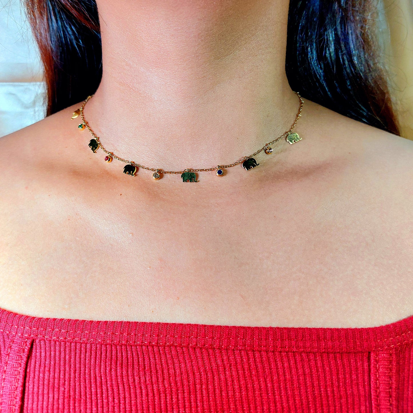 Multicolor elephant beads necklace